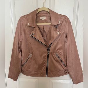 LOFT Women’s Dusty Rose Faux Suede Moto Jacket w/Pockets.